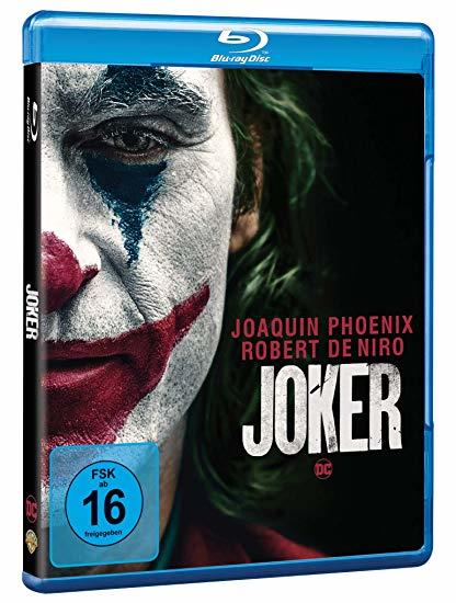 Blu-ray-Disc des Films Joker, Nahaufnahme von Jokers Gesicht mit Make-up.