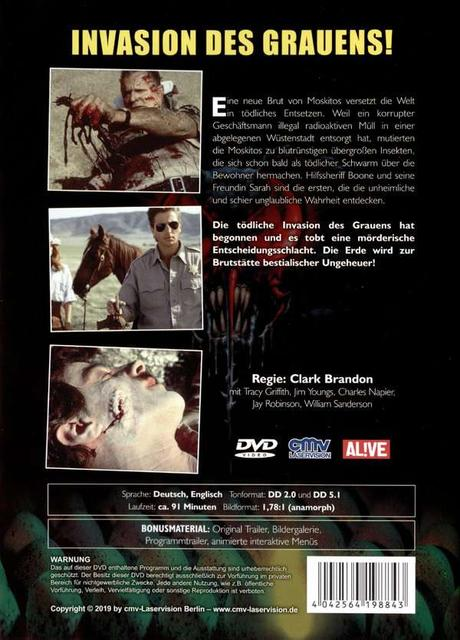 Filmposter: Ein Mann hält Insekten mit Blut. Andere Bilder: Mann mit Pferd, ein Gesicht mit Wunde. Text über den Film.