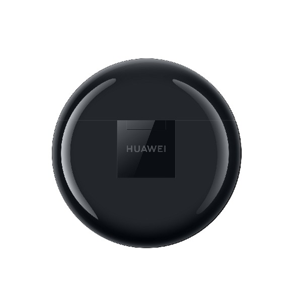 Un dispositivo negro y redondeado con un acabado brillante. Tiene un logotipo cuadrado que dice HUAWEI. Fondo blanco.