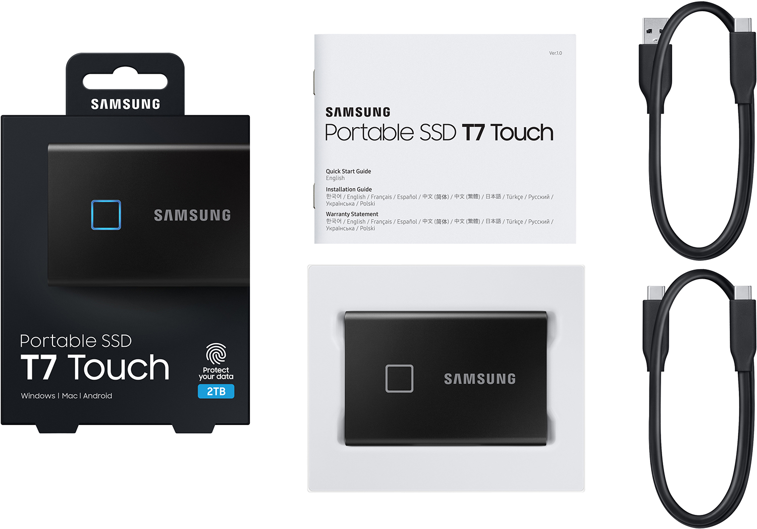 SAMSUNG Disque dur externe Portable SSD T7 Touch 1 TB Noir (MU-PC1T0K/WW)
