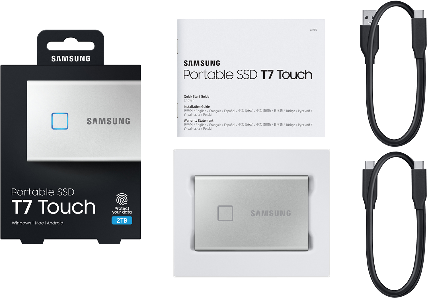 SAMSUNG Disque dur externe Portable SSD T7 Touch 500 GB Argenté (MU-PC500S/WW)