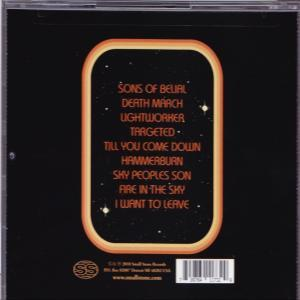CD-Rückseite. Oranger Rahmen mit Songtiteln. Schwarzer Hintergrund.