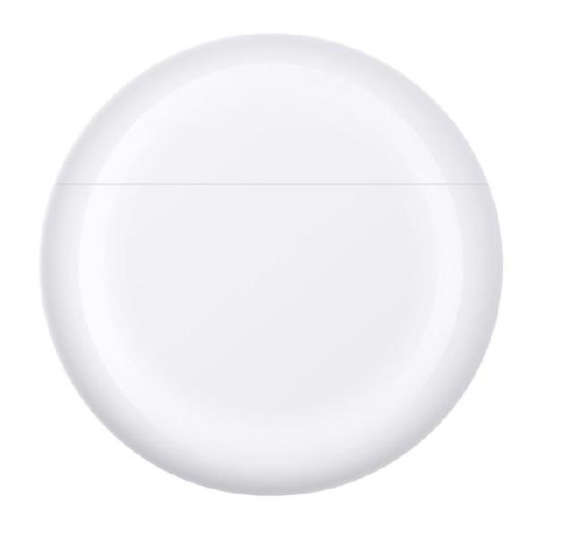 Funda de carga de auriculares inalámbricos redonda blanca. La parte superior es visible.