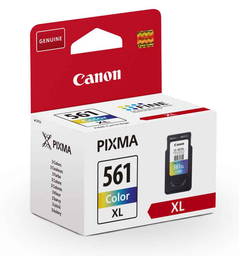Eine Canon Druckerpatronenbox in Rot und Weiß mit den Produktdetails.