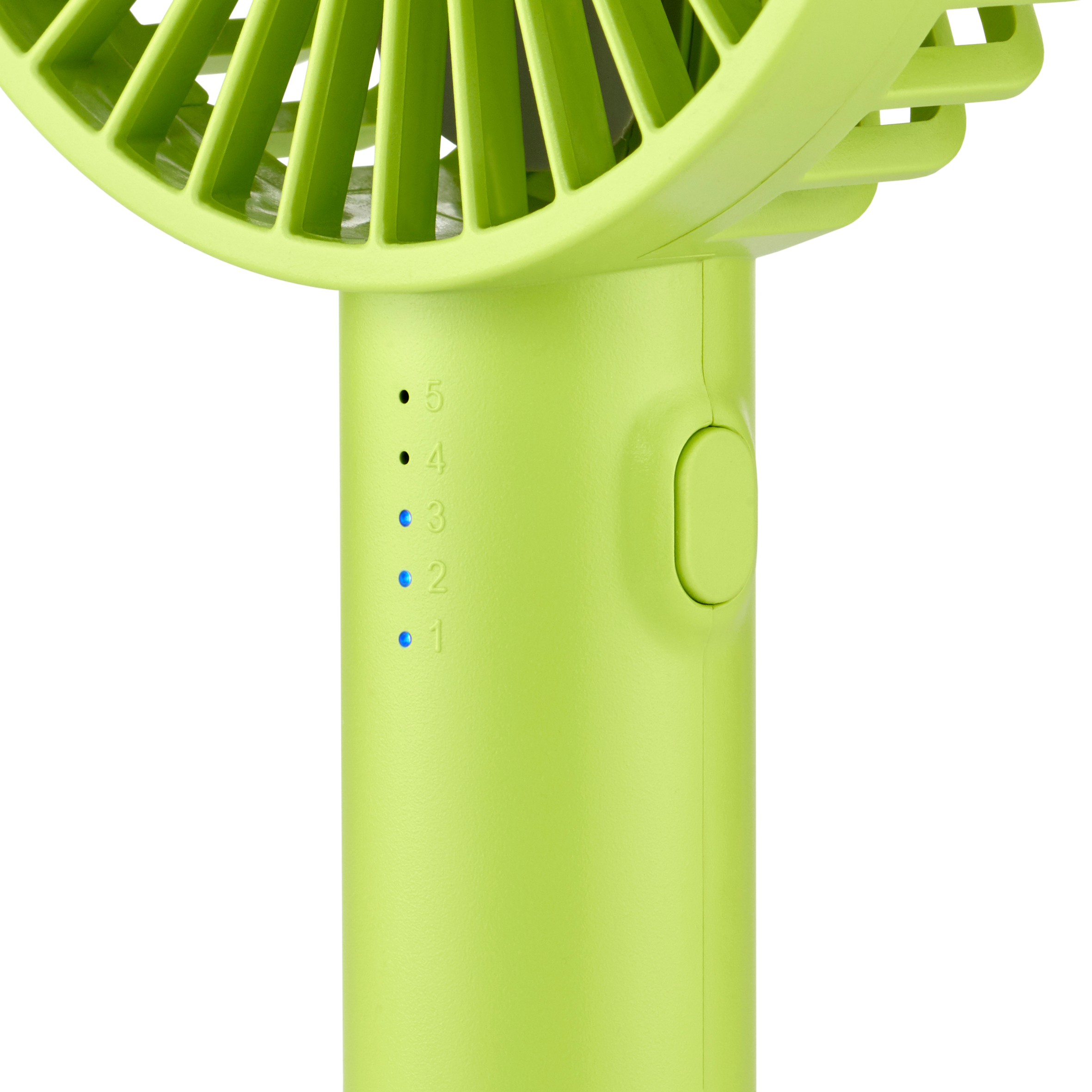 Ein grüner Ventilator mit 3 blauen Lichtern, die die Geschwindigkeit anzeigen.