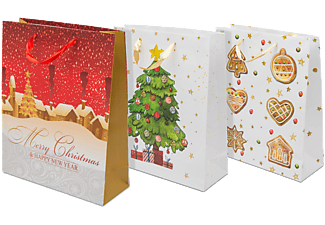 FAMILY CHRISTMAS 57107G Karácsonyi ajándéktasak, fényes, szalag füllel