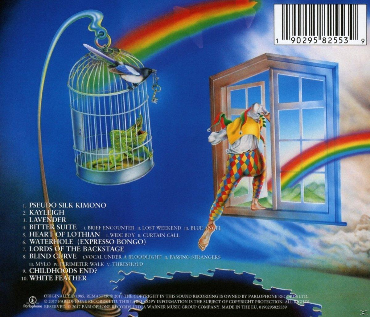 Albumcover mit Vogel im Käfig, Clown am Fenster und Regenbogen.