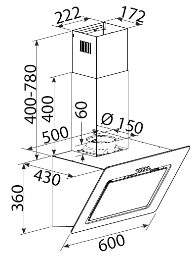 BOMANN DU 771.1 G, Dunstabzugshaube (600 mm breit, 430 mm tief)