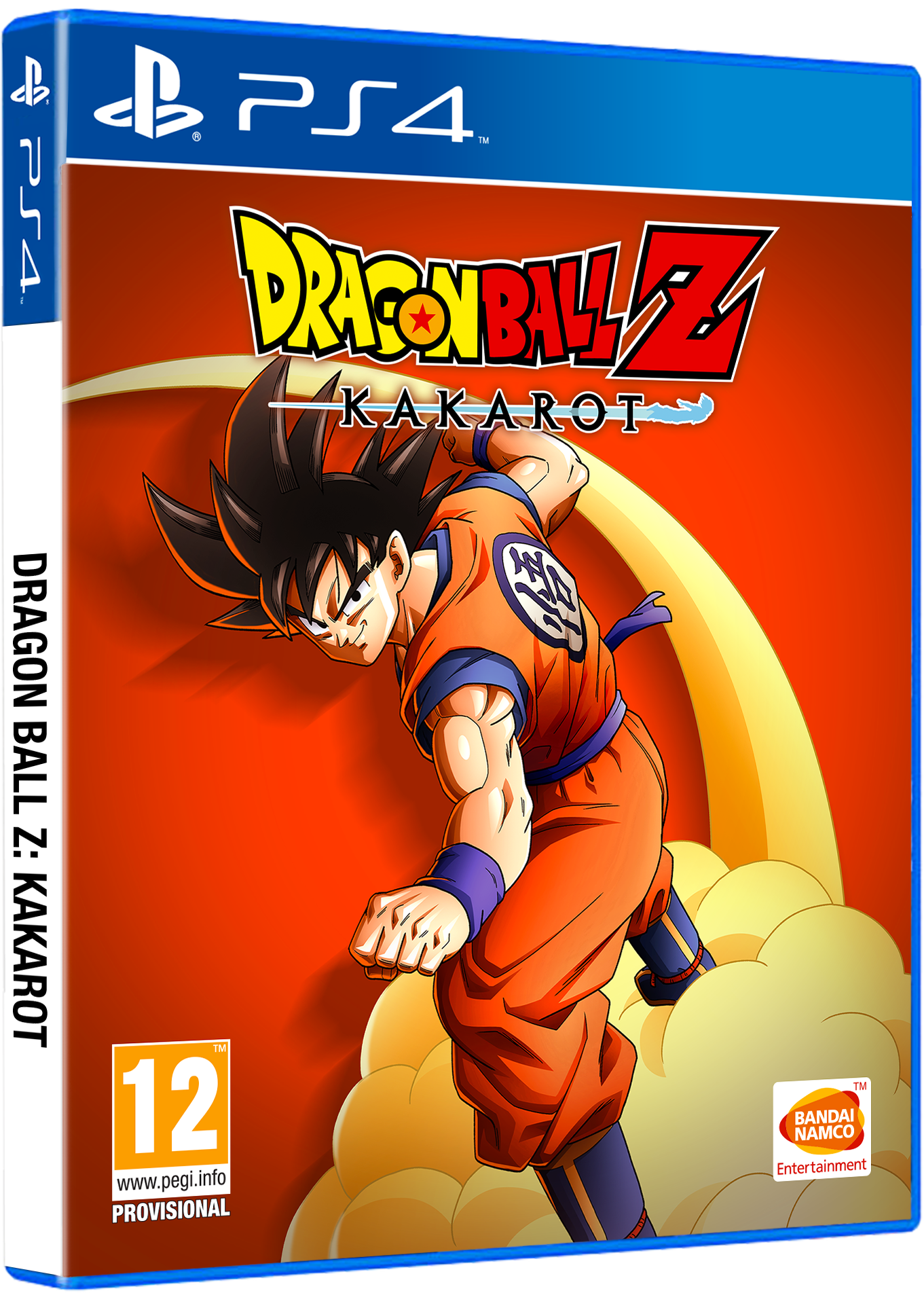 PS4 játék tok a Dragon Ball Z: Kakarot-hoz, narancssárga ruhás Gokut ábrázol.