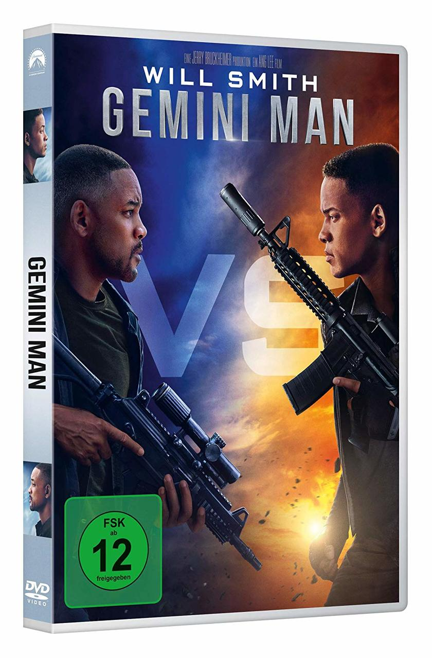 Gemini Man DVD-Cover, Will Smith steht sich mit Waffen gegenüber, Actionfilm.