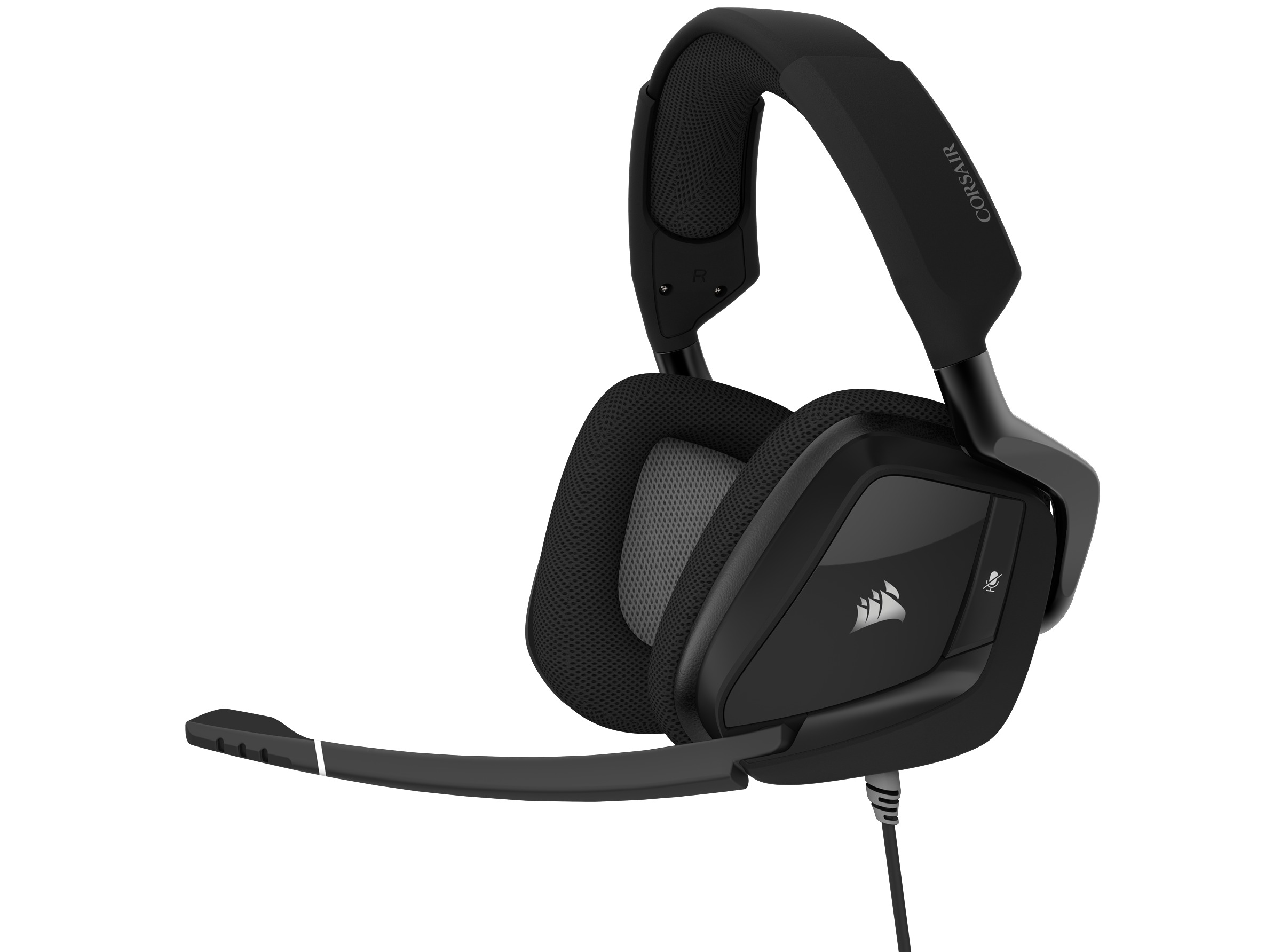 Schwarzes Gaming-Headset mit Mikrofon. Gepolsterter Kopfbügel, Ohrmuscheln und Kabel.