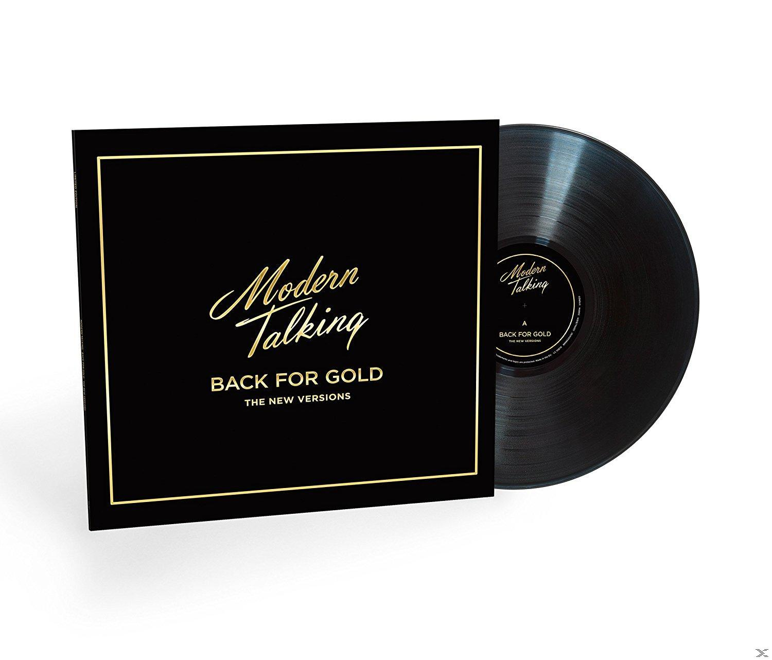 Modern Talking Album 'Back For Gold'. Schwarzes Cover mit goldenem Text. Vinyl-Schallplatte sichtbar.