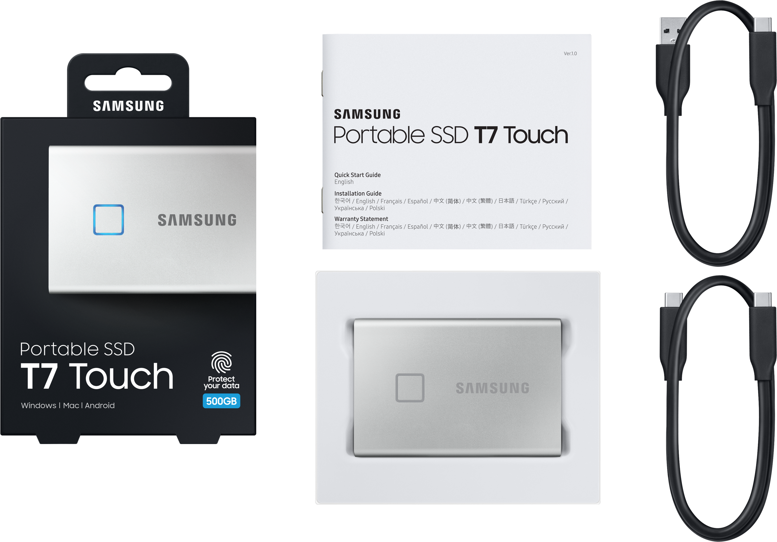 SAMSUNG Portable SSD T7 Touch - Festplatte (SSD, 500 GB, Silber)