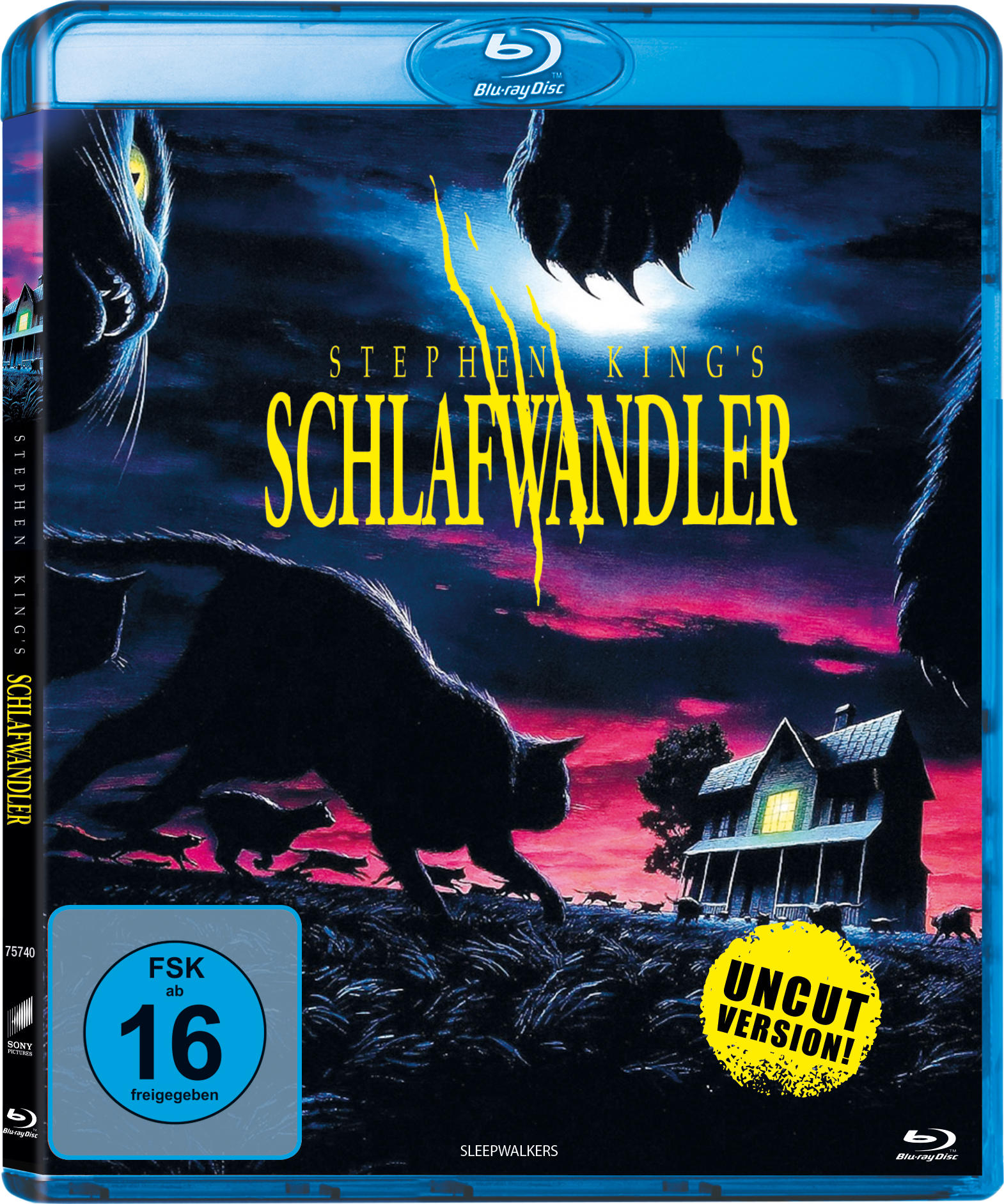 Eine Blu-ray-Hülle mit einem Filmplakat mit einer schwarzen Katze.