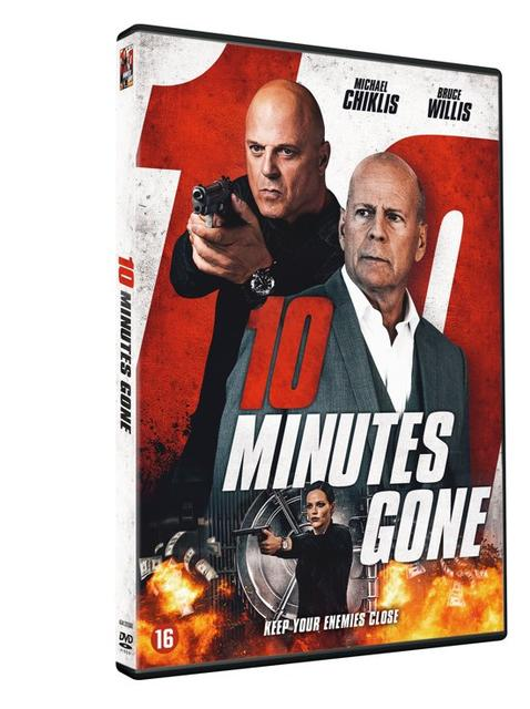 DVD-hoes van '10 Minutes Gone'. Met acteurs Michael Chiklis en Bruce Willis met een pistool.