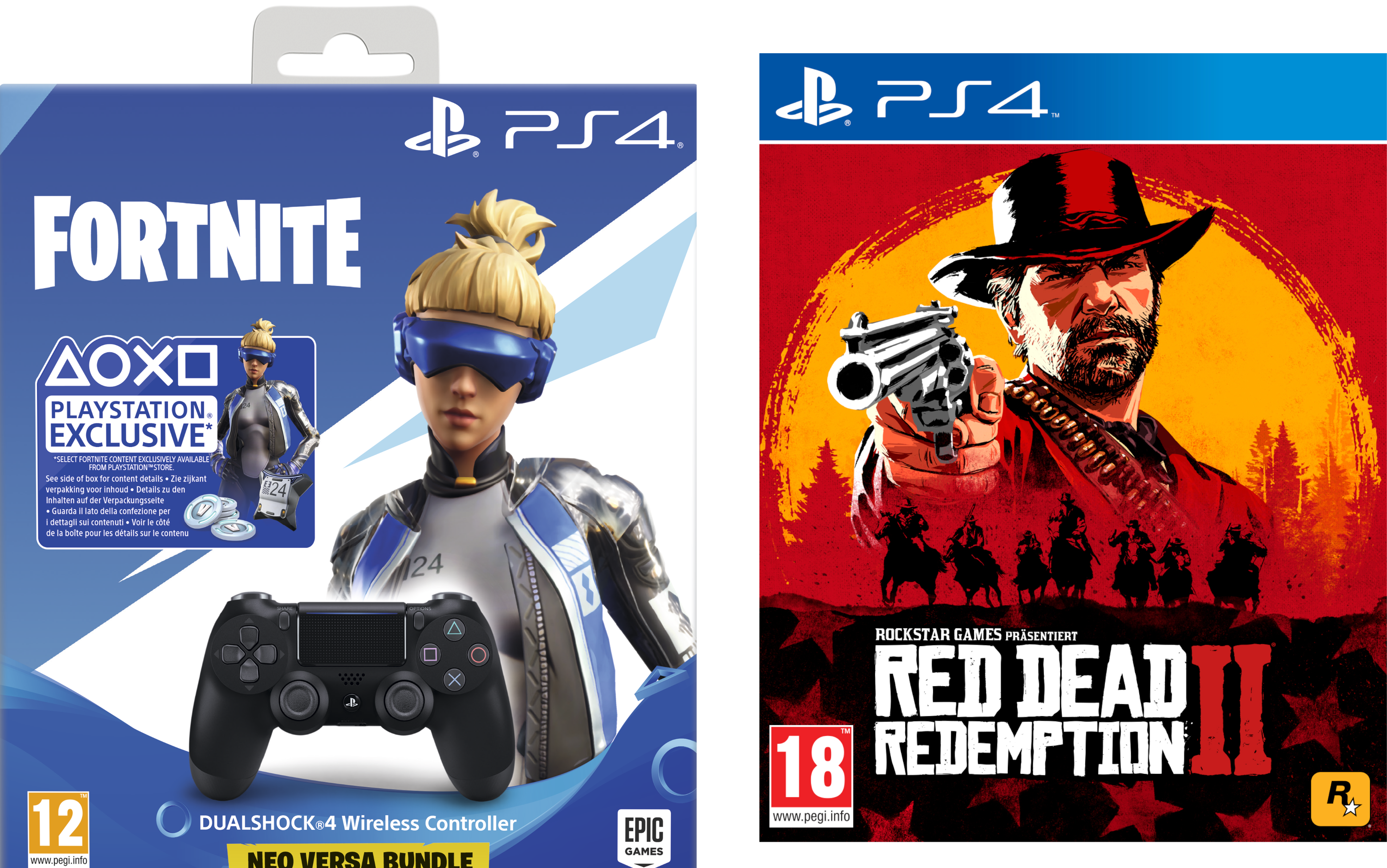 SONY DUALSHOCK 4 Wireless-Controller Jet Black: Fortnite Neo Versa Bundle + Red Dead Redemption 2