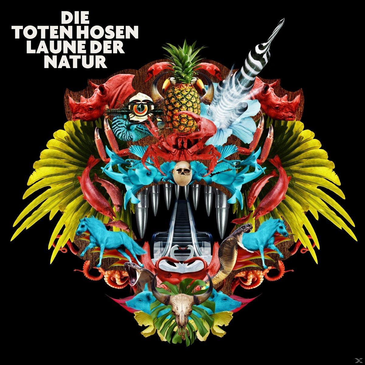 Collage aus Tieren, Pflanzen und Patronen, die ein Gesicht bilden.