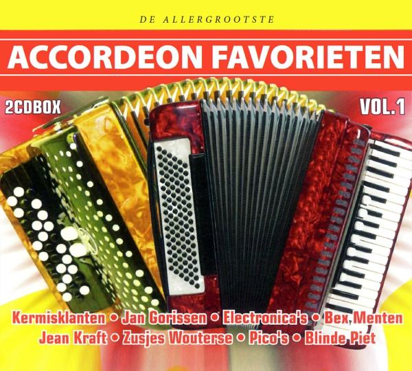 Pochette de CD d'accordéon avec le titre 'Accordeon Favorieten', Vol. 1. Avec image d'accordéon.