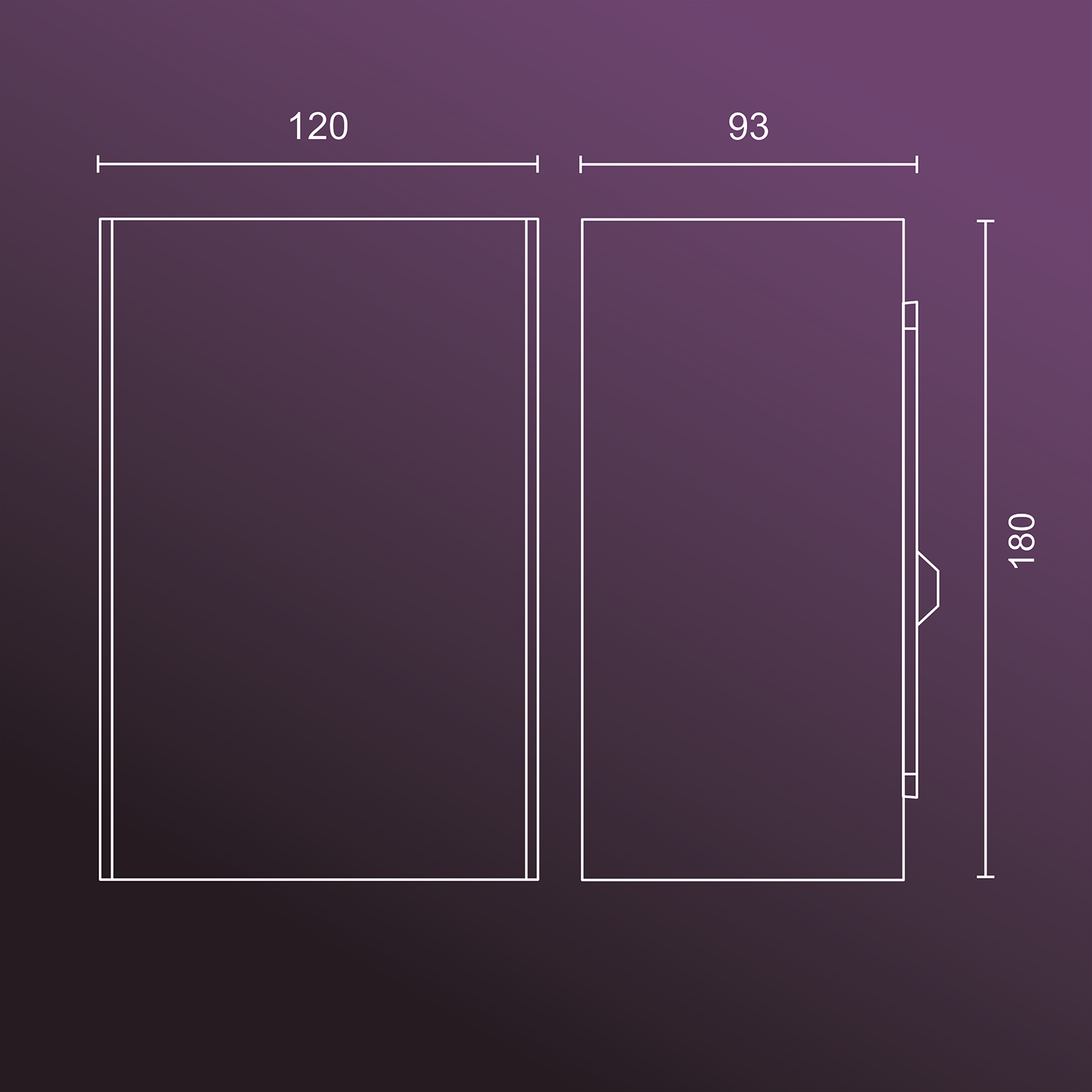 Two rectangles with dimensions displayed, and a handle on the right rectangle.