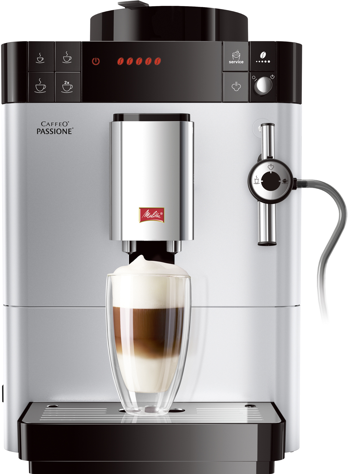 Cafetera superautomática - Melitta Passione, Auto Capuchinador, Molinillo integrado, Best Aroma System, Plata