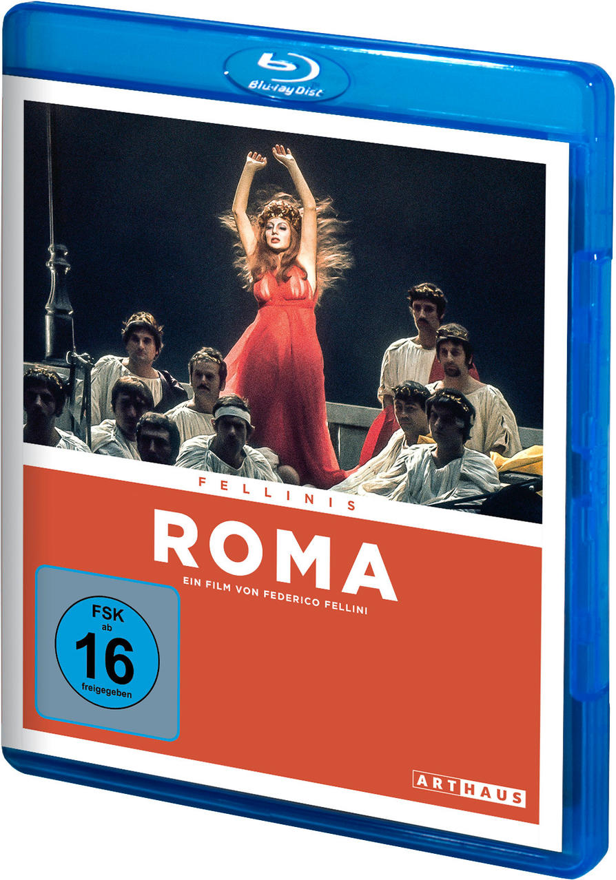 Blu-ray Disc Cover mit einer Frau in rotem Kleid. Der Hintergrund hat ein römisches Design.
