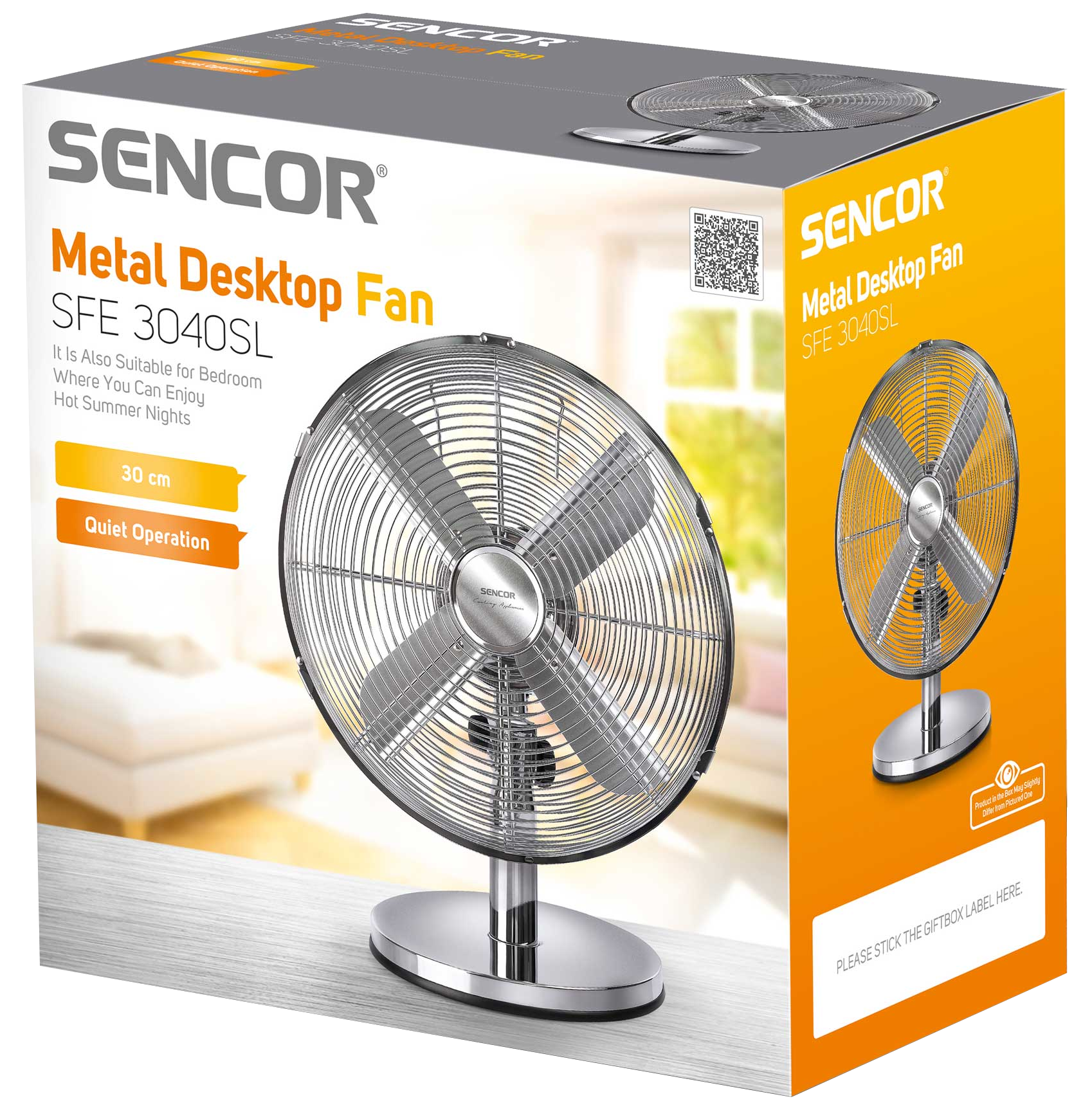 Fém asztali ventilátor doboza, elől és oldalt egy ventilátorral.