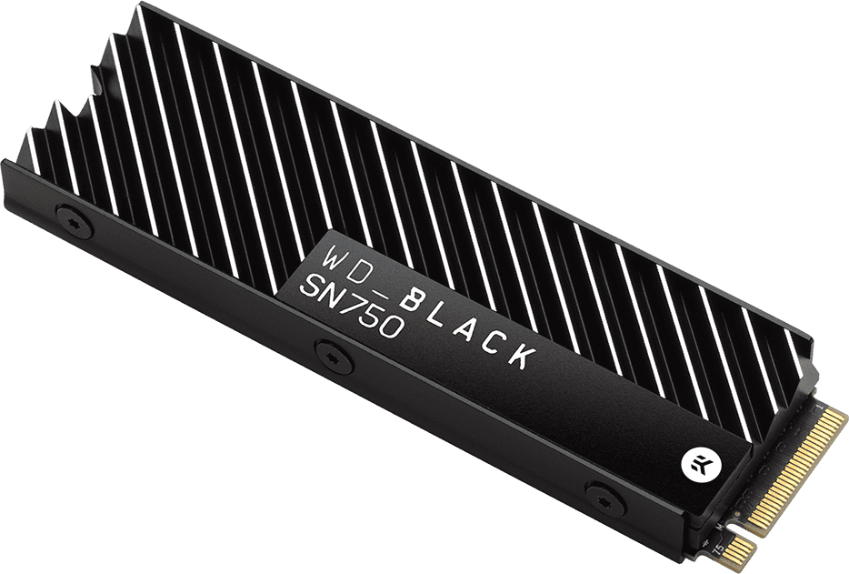 SSD NVMe WD_BLACK SN750 noir avec dissipateur thermique.