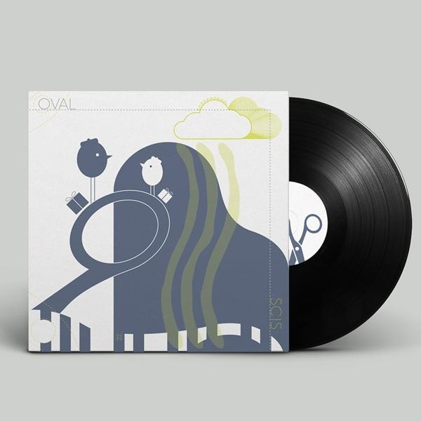 Schallplatten-Albumcover mit abstrakter Kunst. Ein Vogel sitzt auf der blauen Form.