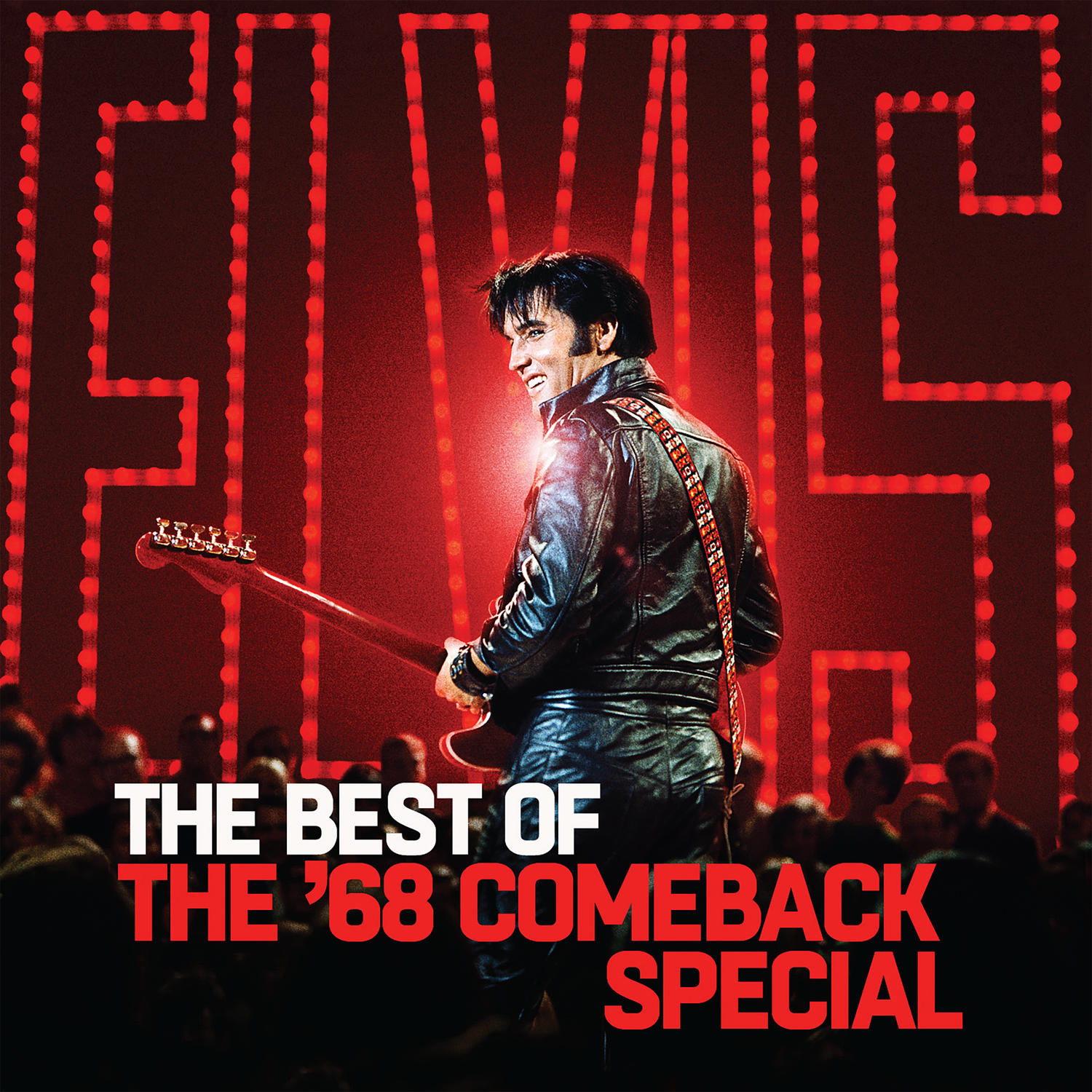 Elvis Albumcover: Elvis mit Gitarre, roter Hintergrund, Bühnenbeleuchtung.