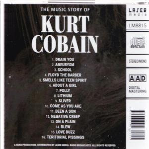 CD-Rückseite mit Titelliste, Compact-Disc-Logo und Text. Enthält Kurt Cobains Namen und Albumtitel.