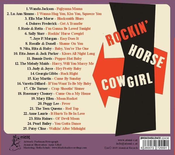 Une pochette de CD avec une liste de chansons, dont 'Rockin' Horse Cowgirl' sur un fond rouge et noir.