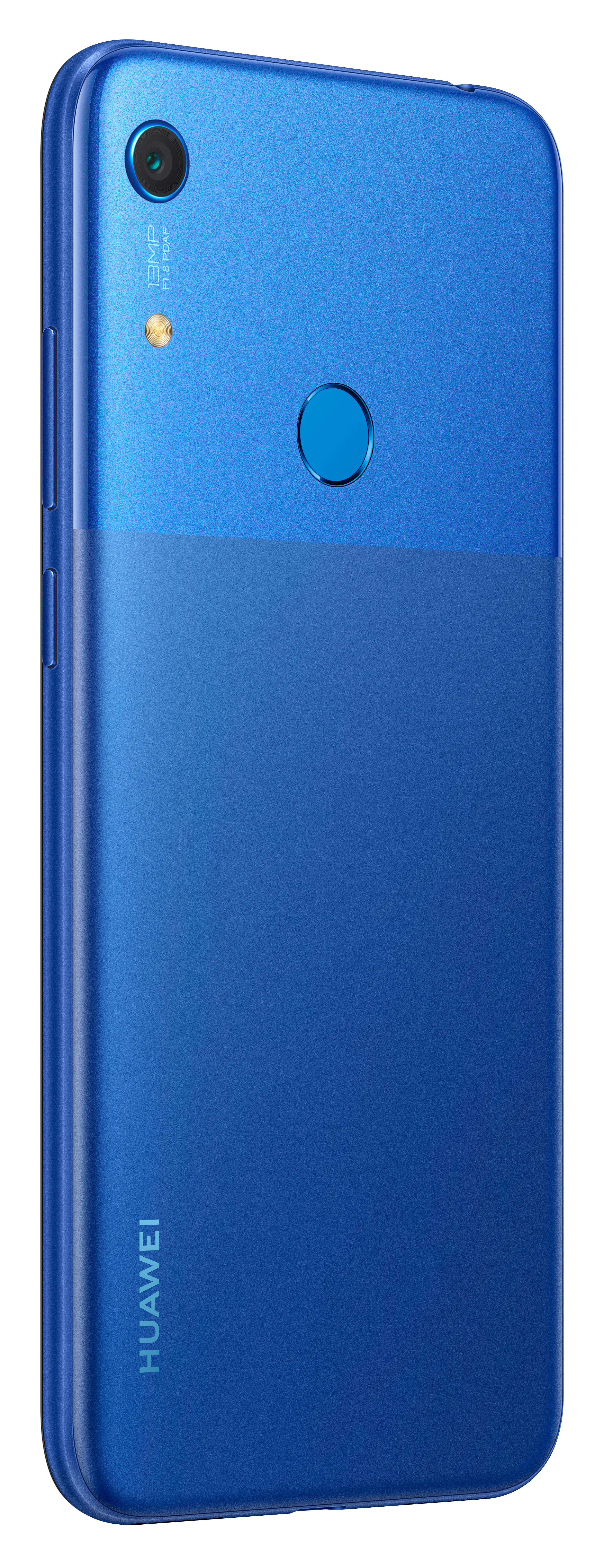 Blaue Huawei-Telefonrückseite. Einzelkamera und Huawei-Logo.
