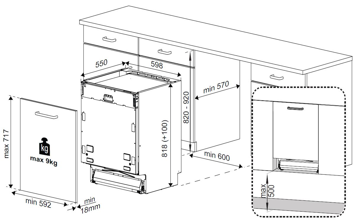 BEKO DIN 28431 Geschirrspüler (vollintegrierbar, 595 mm breit, 42 dB (A), D)