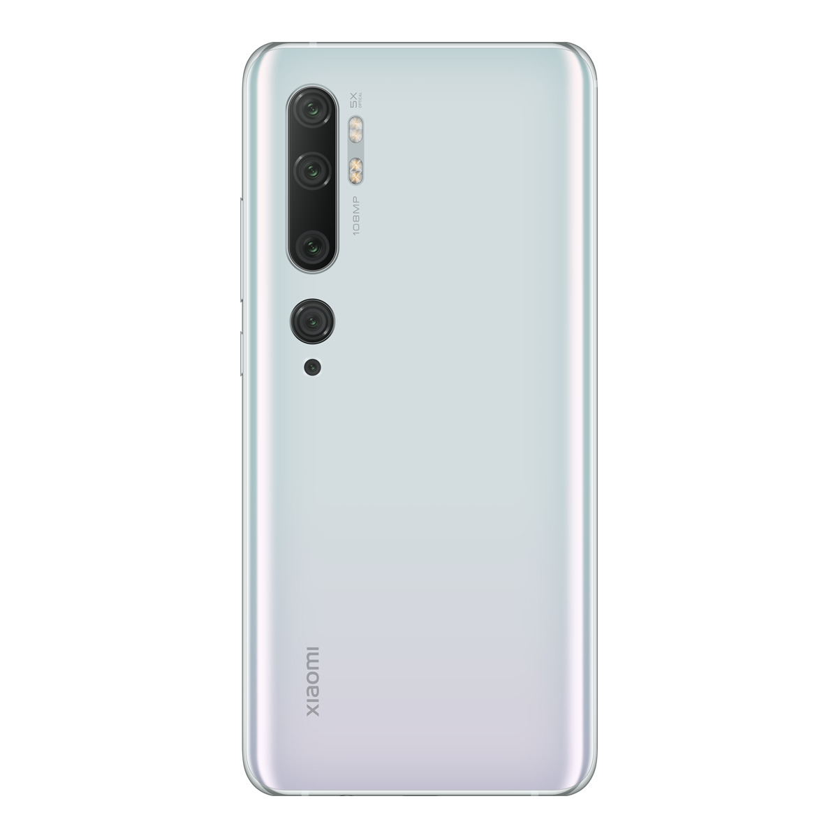 La parte trasera de un teléfono Xiaomi blanco con tres cámaras y un logotipo de Xiaomi.