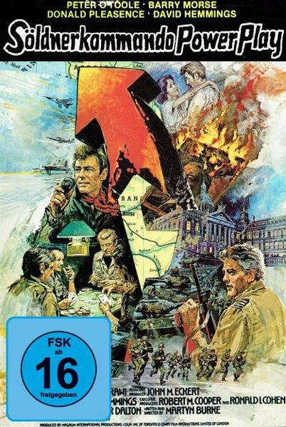 Filmplakat mit Soldaten, einer Karte und einem Gebäude. Text: Power Play, FSK16. Bunt.