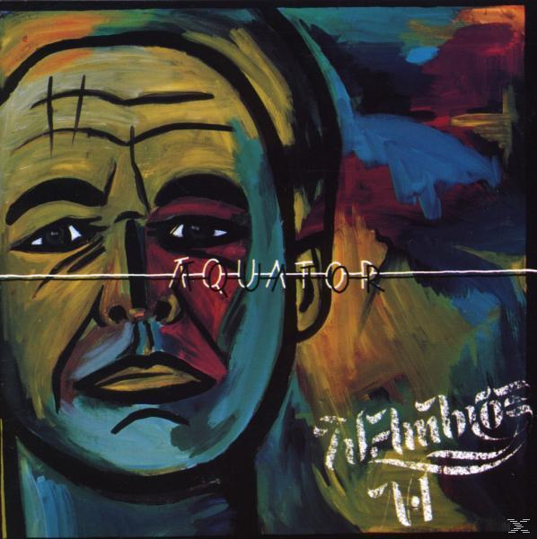 Albumcover. Abstraktes Gesicht mit kräftigen Farben. Text: Equator. Bandname: Wumblies.