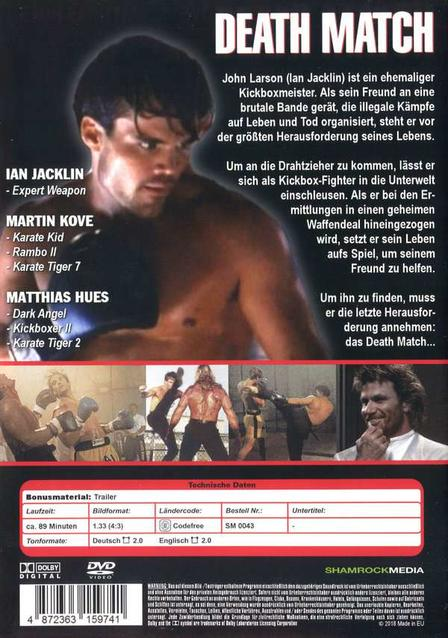 Filmcover: Death Match. Mann im Zentrum, nach vorne gerichtet. Text und andere Bilder sind vorhanden.