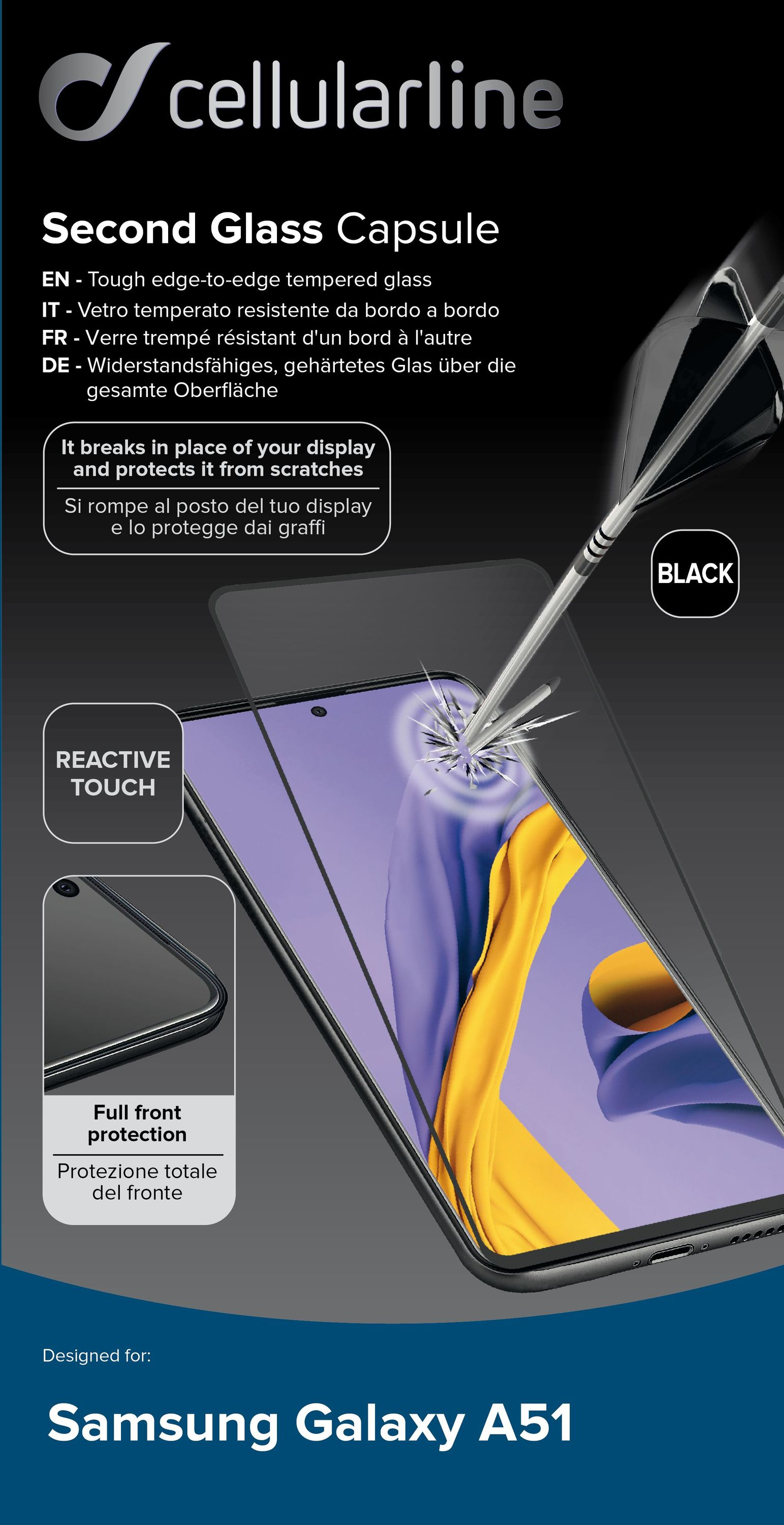 CELLULAR LINE Display-Schutzglas für Samsung Galaxy A51 Displayschutzglas, für Samsung Galaxy A51