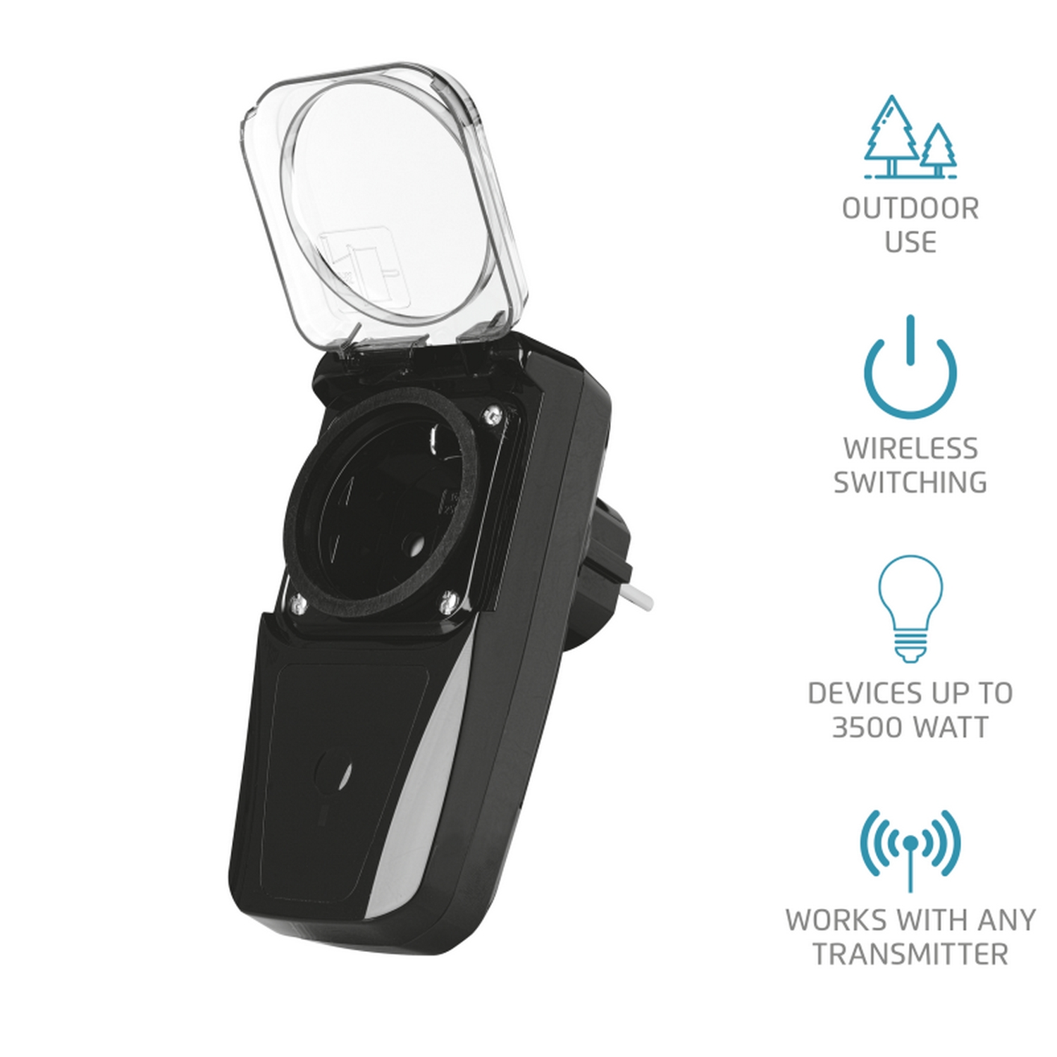 Enchufe inteligente - Trust AGDR-3500, Todos los dispositivos hasta 3500W, Transmisor Trust Smart Home, IP44
