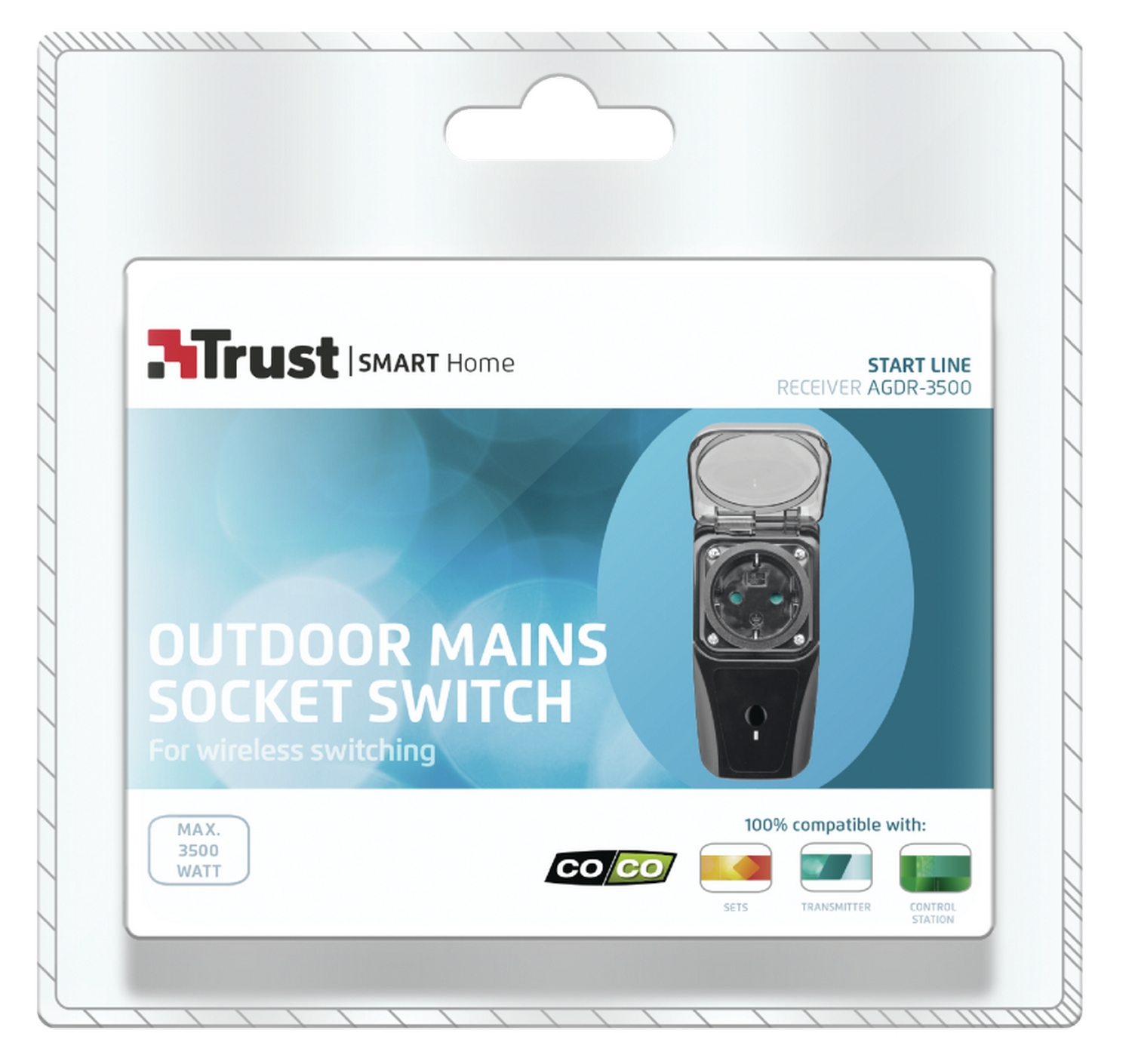 Enchufe inteligente - Trust AGDR-3500, Todos los dispositivos hasta 3500W, Transmisor Trust Smart Home, IP44
