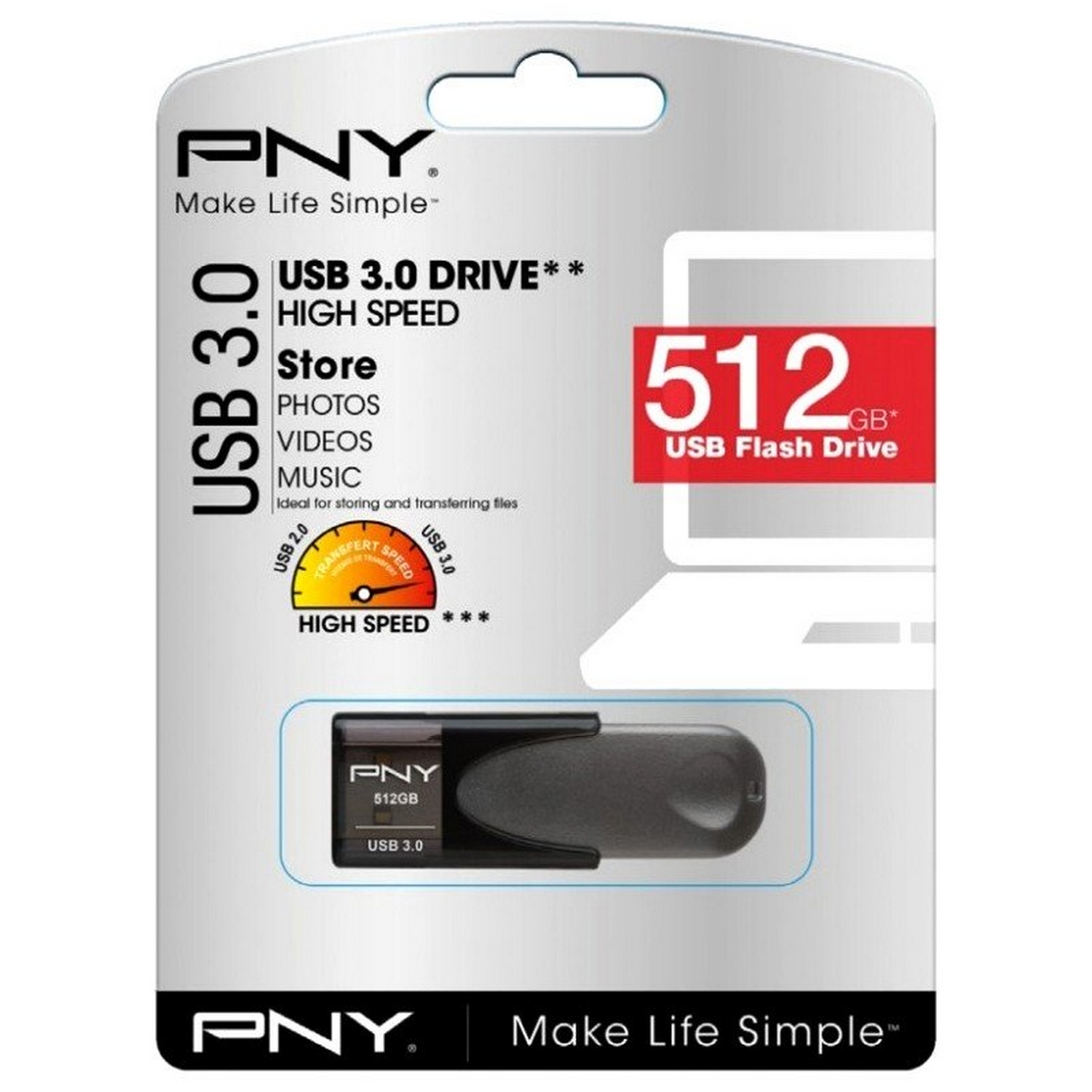 Memoria USB 512 GB - PNY attaché 4, USB 3.0, 3.1 Gen 1, Con tapa, 80Mb/s, Gris