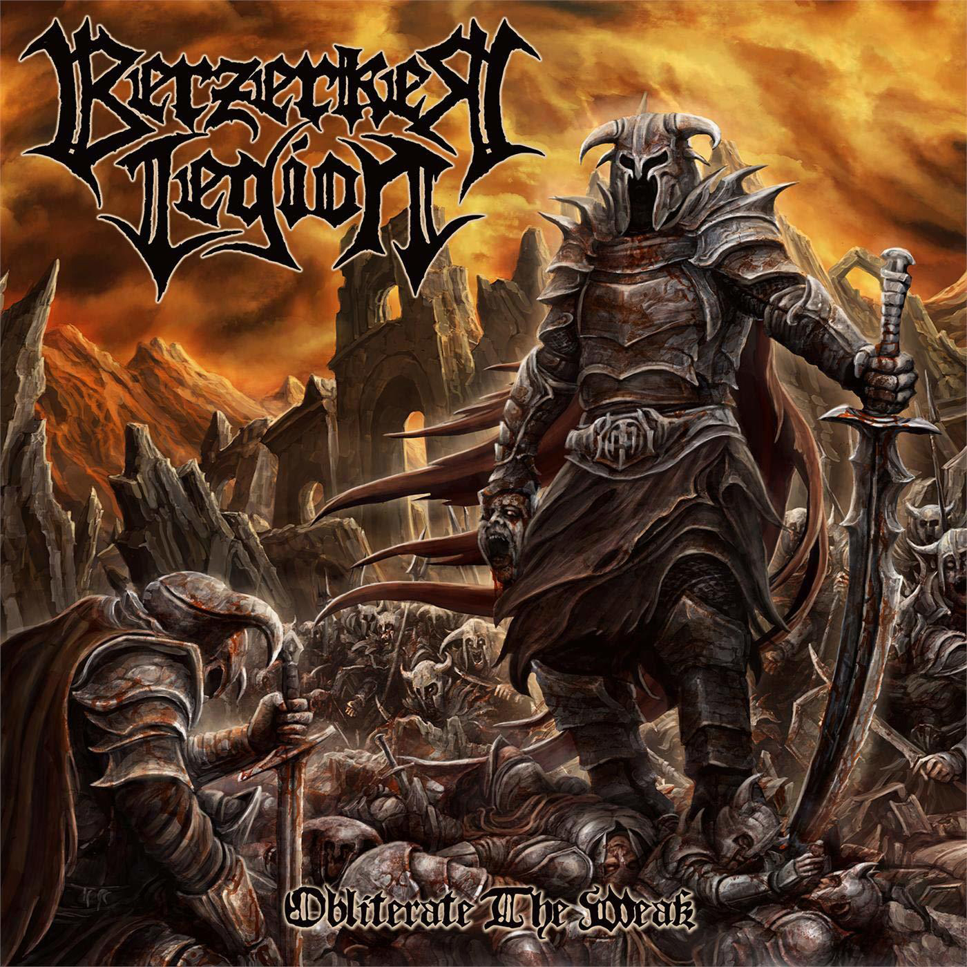 Ein gepanzerter Krieger steht über einem Leichenhaufen. Das Cover sagt Berserker Legion.