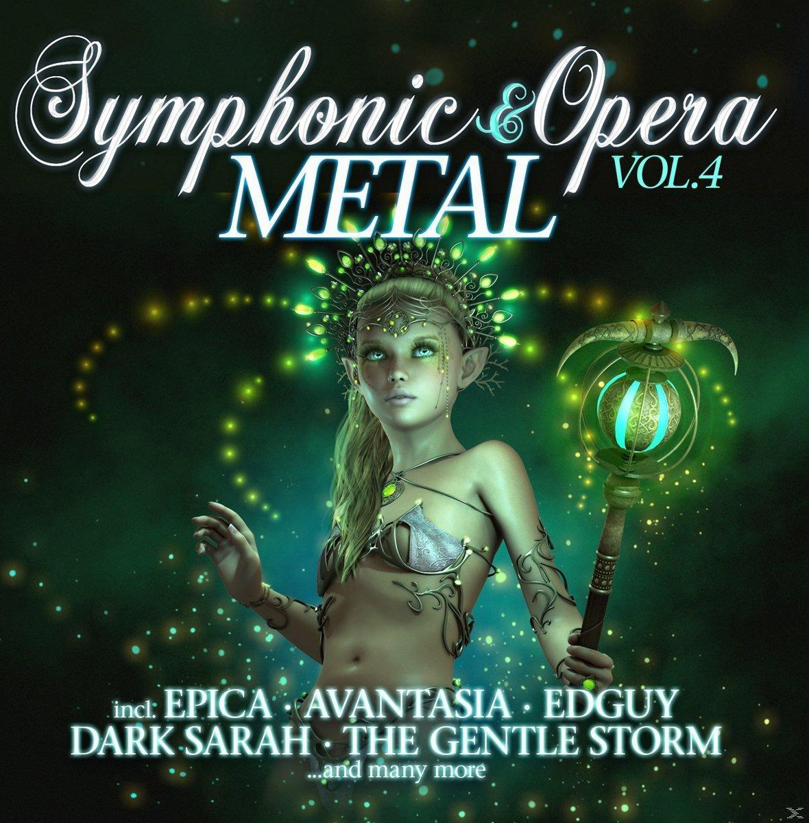Frau in Fantasy-Umgebung mit Stab, Text: Symphonic & Opera Metal.