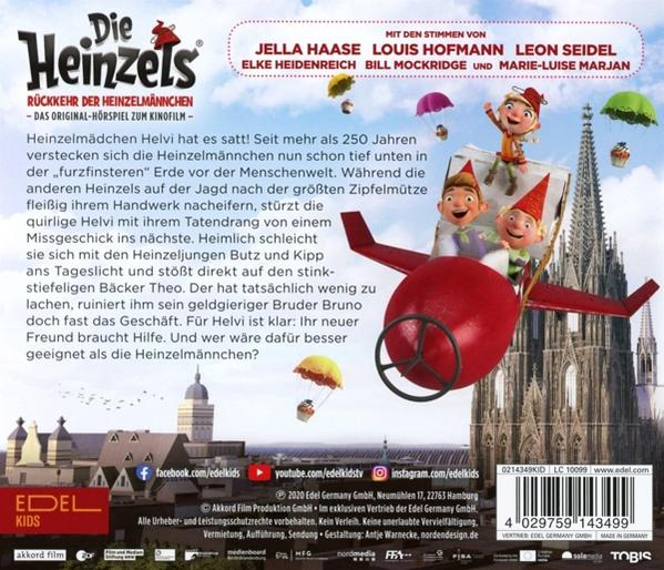 Rückseite der DVD 'Die Heinzel's' mit Zeichentrickfiguren, dem Kölner Dom und Text.
