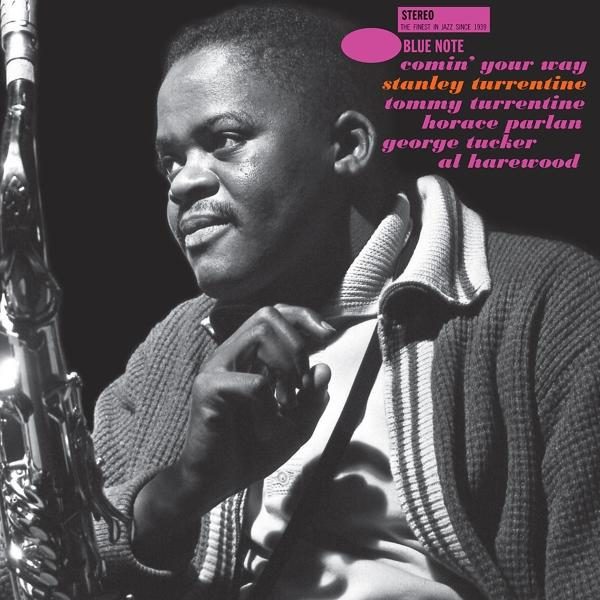 Album borító: Fekete férfi portréja szaxofonnal, album címe: Blue Note, előadók: Stanley Turrentine stb.