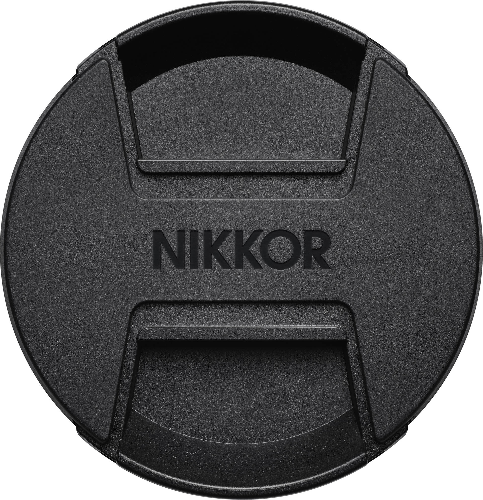 Bouchon d'objectif noir avec le nom de la marque NIKKOR en relief.