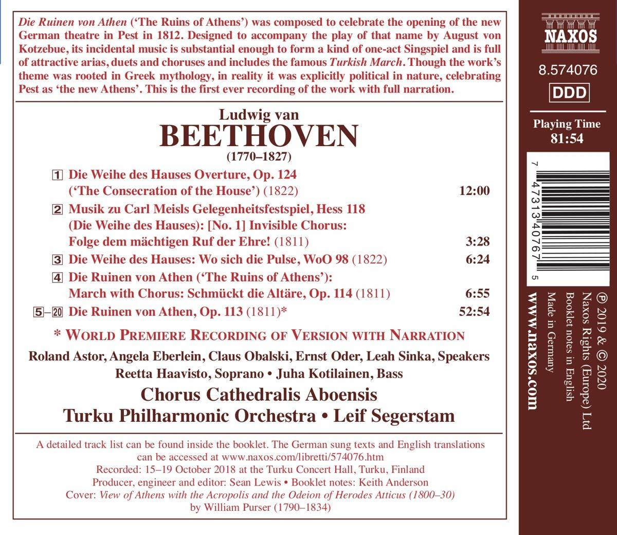 CD-Booklet-Seite mit Text über Beethovens Die Ruinen von Athen und einer Liste der Musikstücke.