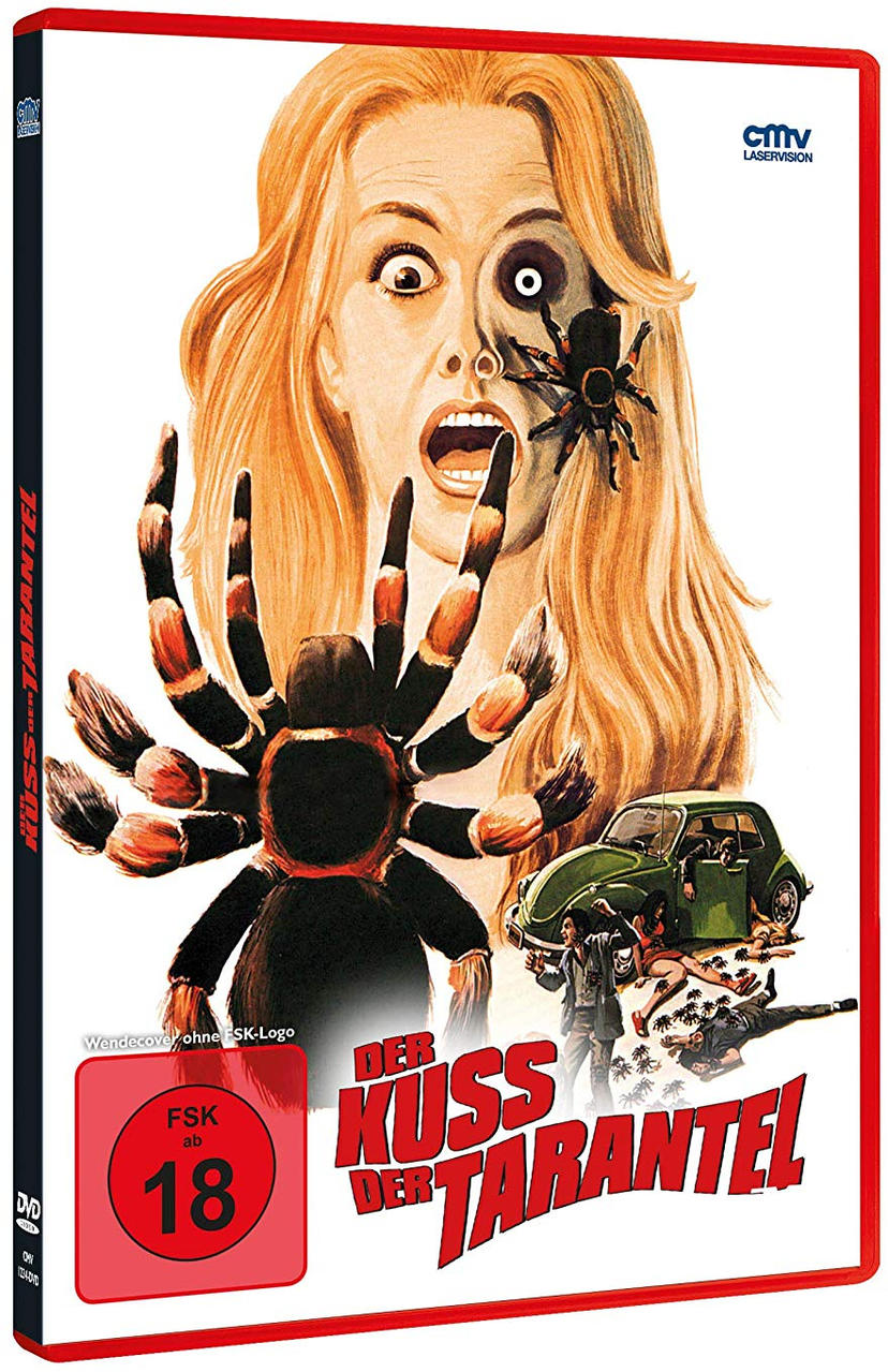 DVD-Cover mit einer Frau, einer Spinne und einem Auto. Der Hintergrund ist weiß, der Text ist auf Deutsch.