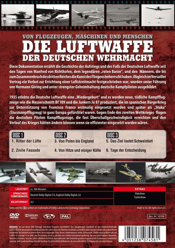 DVD-Cover mit Text. Schwarzer Hintergrund. Titel: Die Luftwaffe der Deutschen Wehrmacht.
