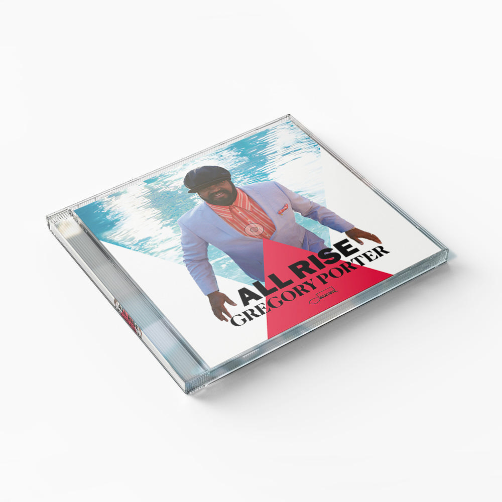 CD-Cover für All Rise von Gregory Porter. Mann im Anzug, stehend an einem Wasserbecken.